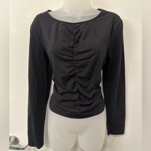Zara Black Shirred Top - Size L